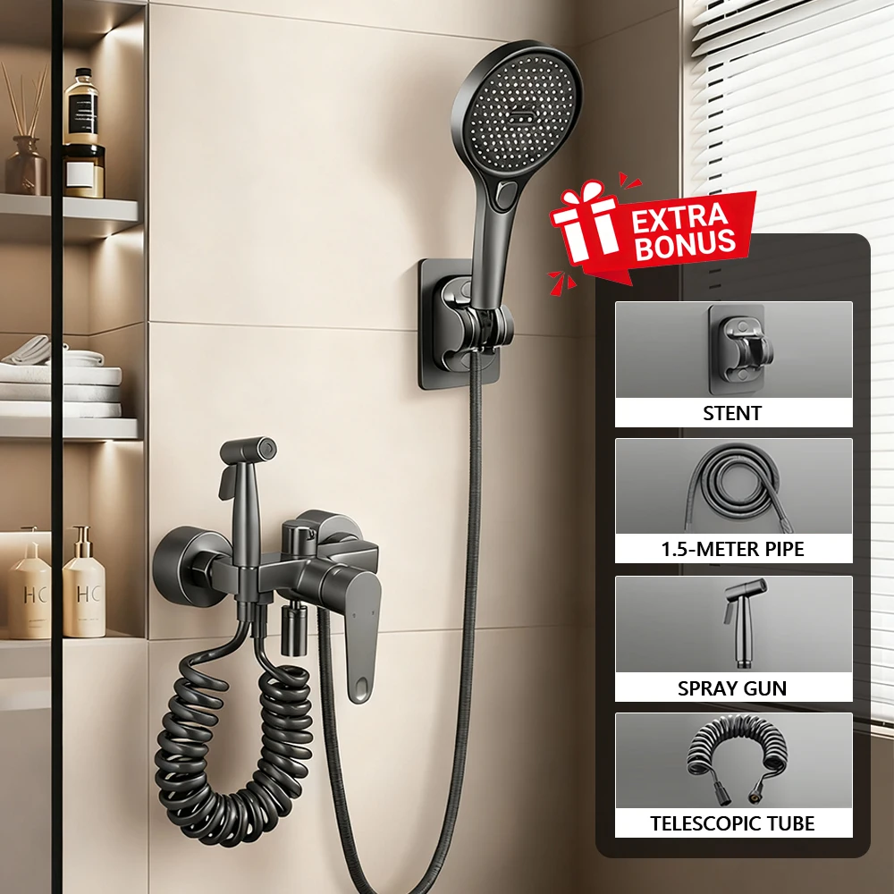 

Home-Use Simple Shower Head Set Three-Way Mixing Valve Bathroom Shower Faucet Set With Hot And Cold Water Bathroom Shower System