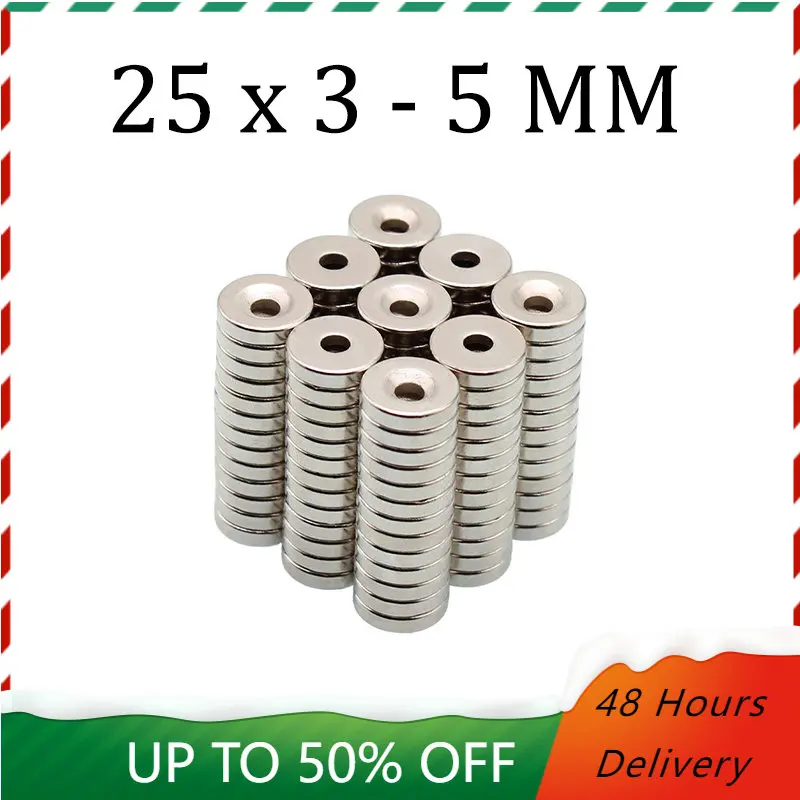 2/5/8 Pcs N52 Round Neodymium Magnet 25x3-5mm Fridge Magnet Countersunk Hole Rare Earth Magnet imanes Permanent Magnetic Disc