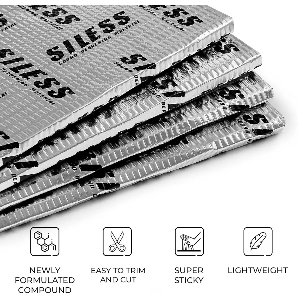 Siless 80 mil (2mm) 18 piedi quadrati (1.7 mq) tappetino fonoassorbente per auto-fonoassorbente butilico per autoveicoli-isolamento acustico e vibrazioni