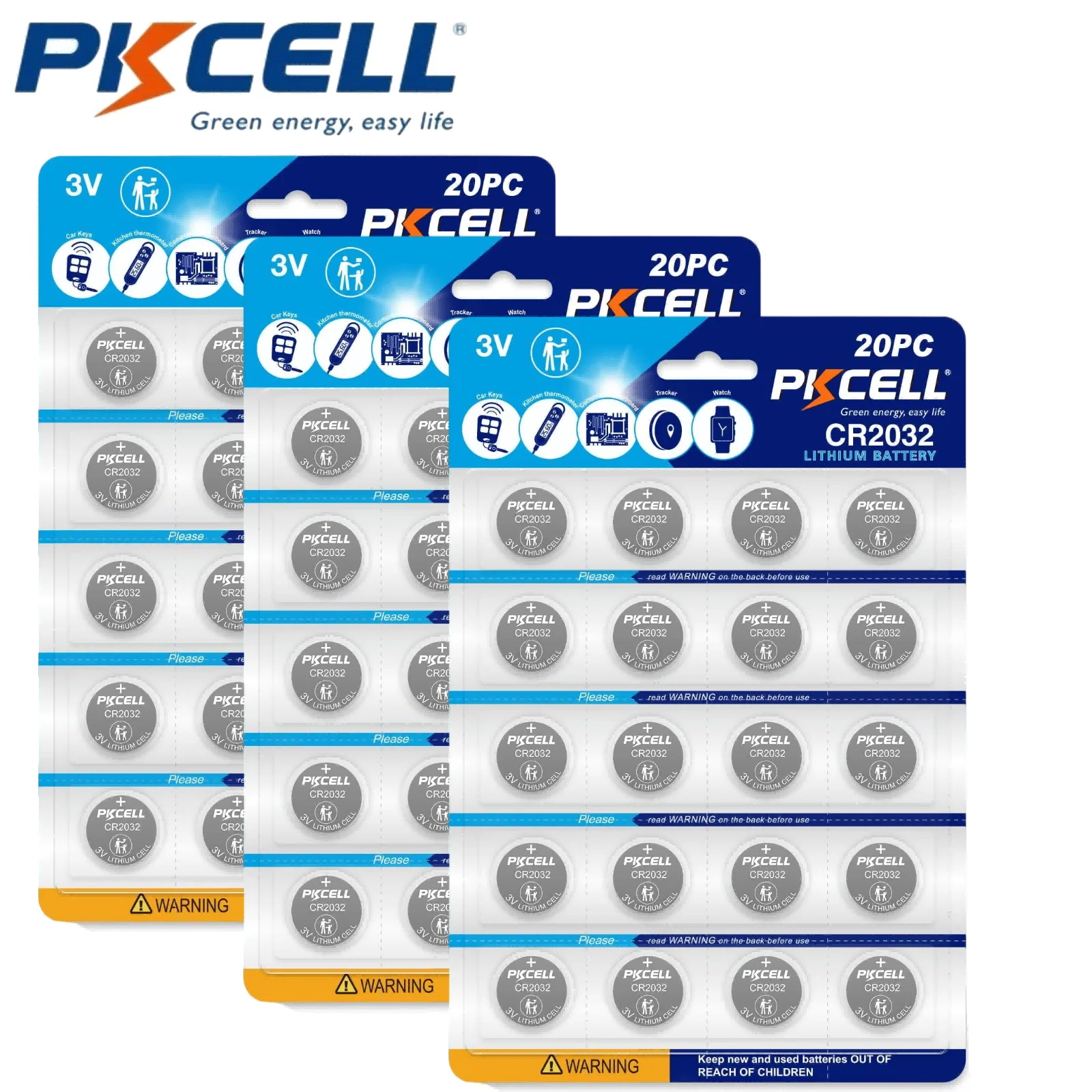 PKCELL 60PC 3Volt Coin Cell CR 2032 3V Button Batteries 210mAh Lithium Battery Suitable For Led Candles and Watches