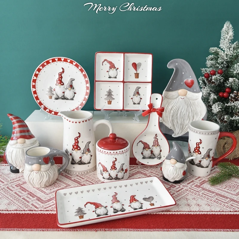 Nordic Santa cutlery set Western ceramic dinner plates Snack plate Creative Christmas gift home tea kettle cup sealed jar