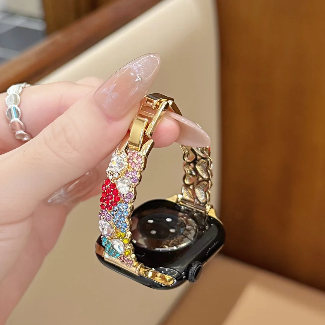 Diamond studded metal strap suitable for Apple iWatch strap 38mm 40mm 41mm 46mm 42mm 44mm 45mm Ultra 2 3 49mm fashionable strap