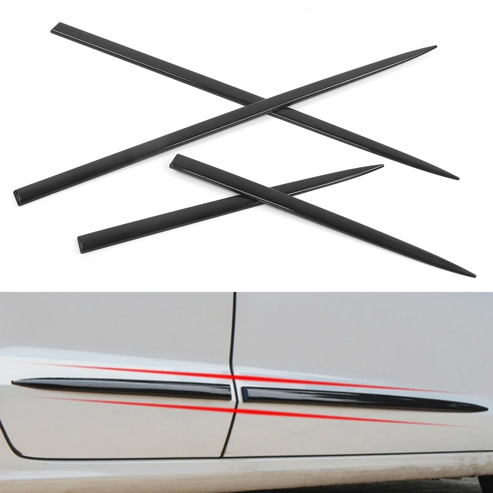 Body Side Trim Waterproof Bright Black Door Protector Auto Modification 4PCS