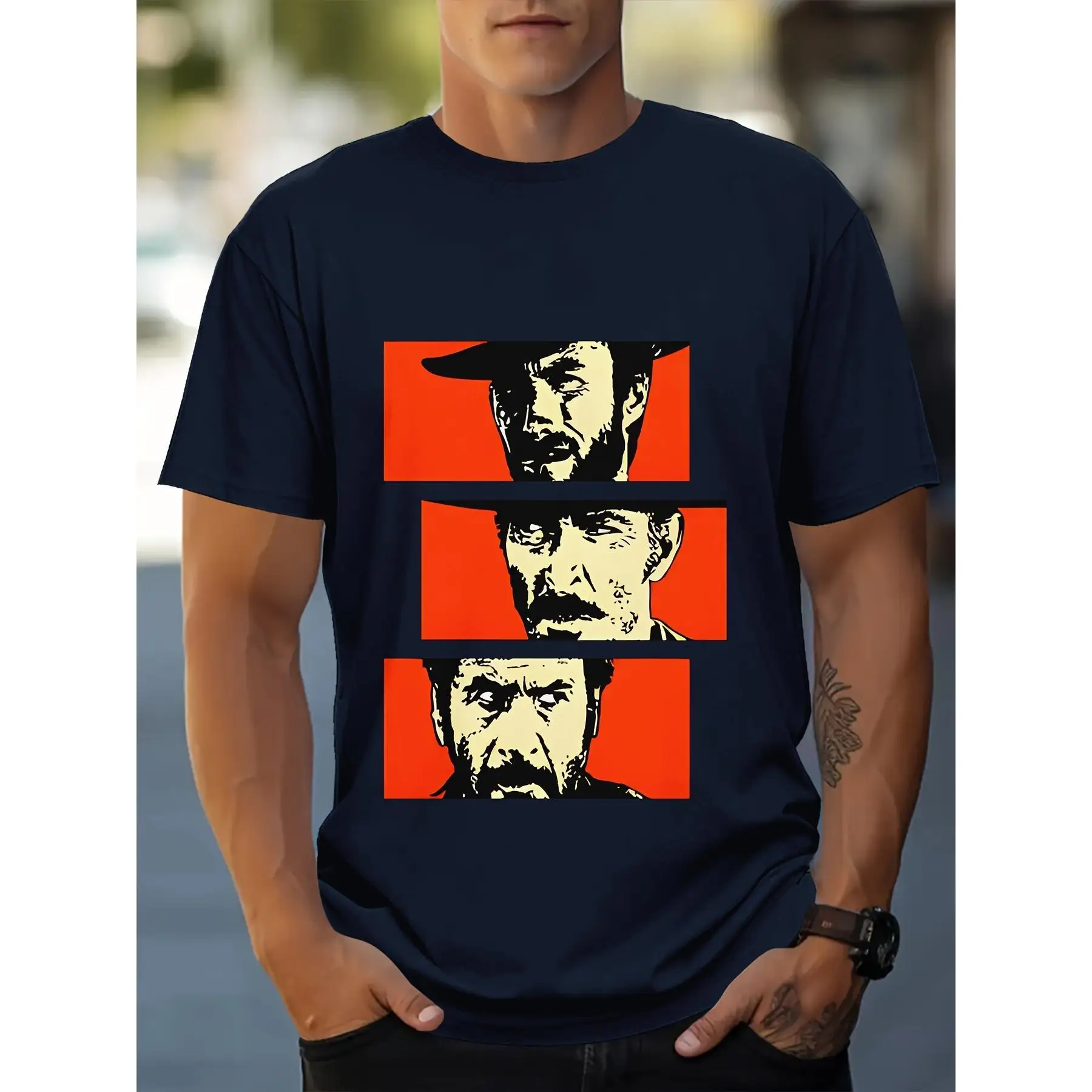 

The Good the Bad and the Ugly T-shirt for Men Movie Graphic Tee Western Cowboy Film Cotton Short Sleeve Shirt