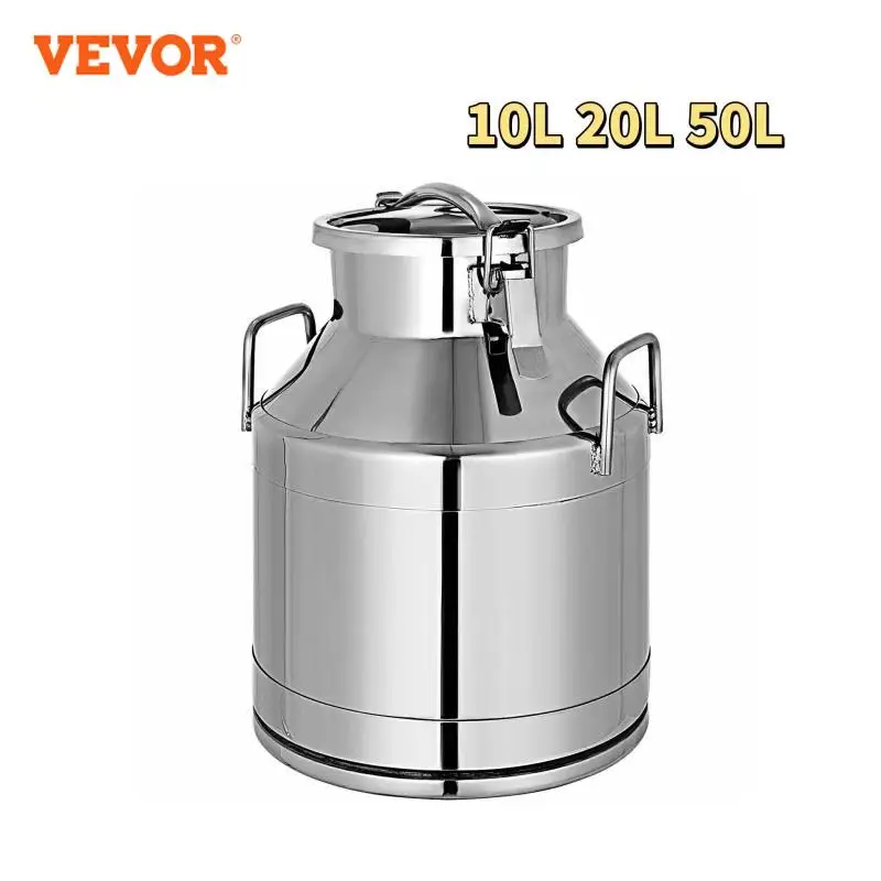 Vevor 10L 20L 50L Milk Jug Pail Can SStainless Steel Cow Milk Bucket for Oil Wine Water Soup and Oatmeal Storage Transportation