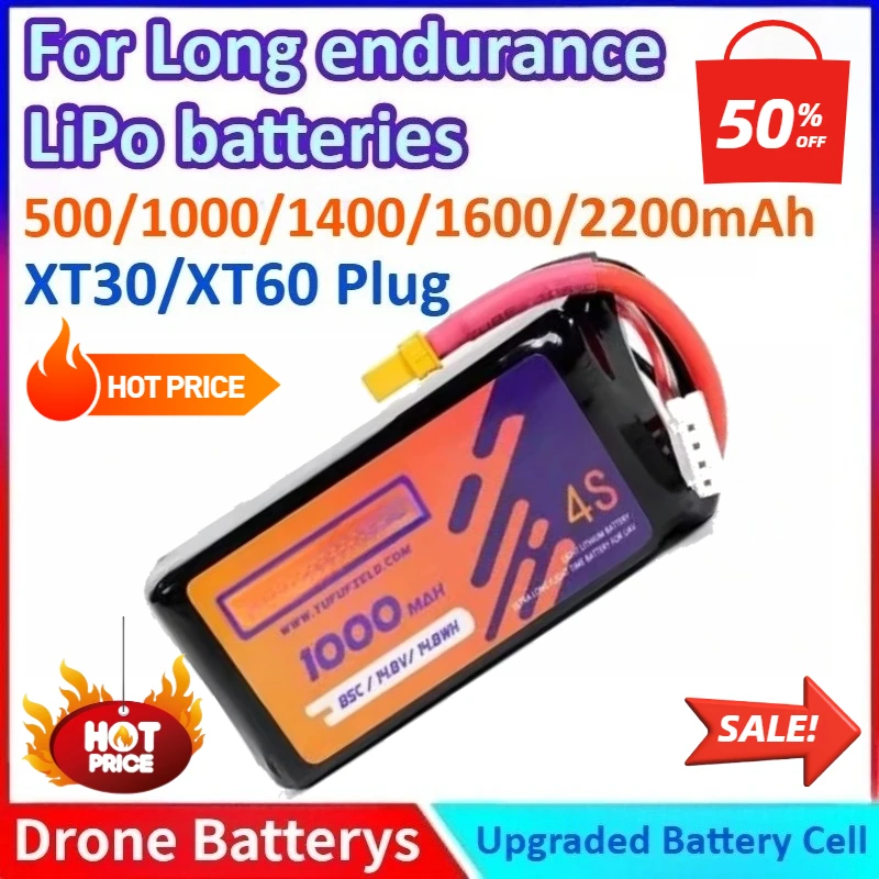

500/1000/1400/1600/2200mAh 3.7V Long Endurance LiPo General-purpose Battery Available in 4S Configurations with XT30/XT60 Plug