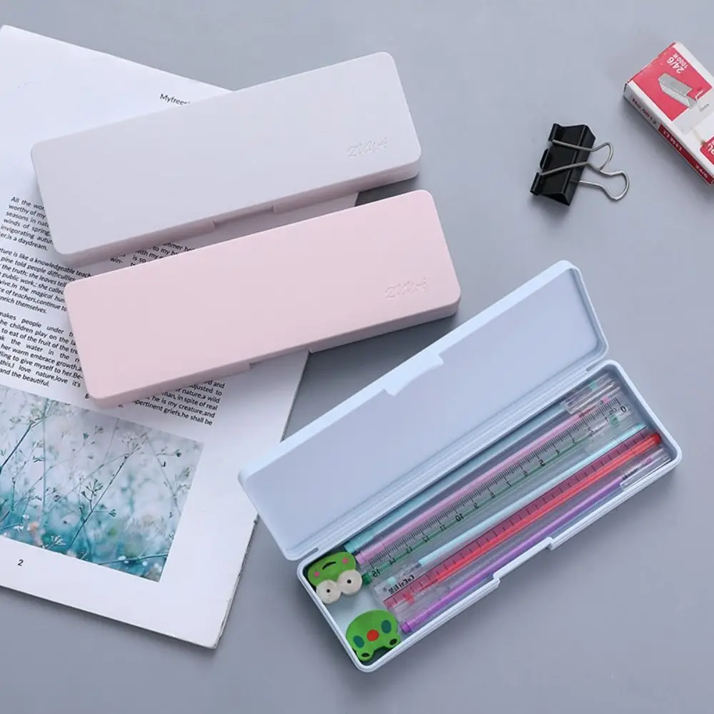 Kawaii Transparent Frosted Pencil Case PP Plastic Non-toxic Stationery Storage Box Multi-functional Simple Pen Box Students