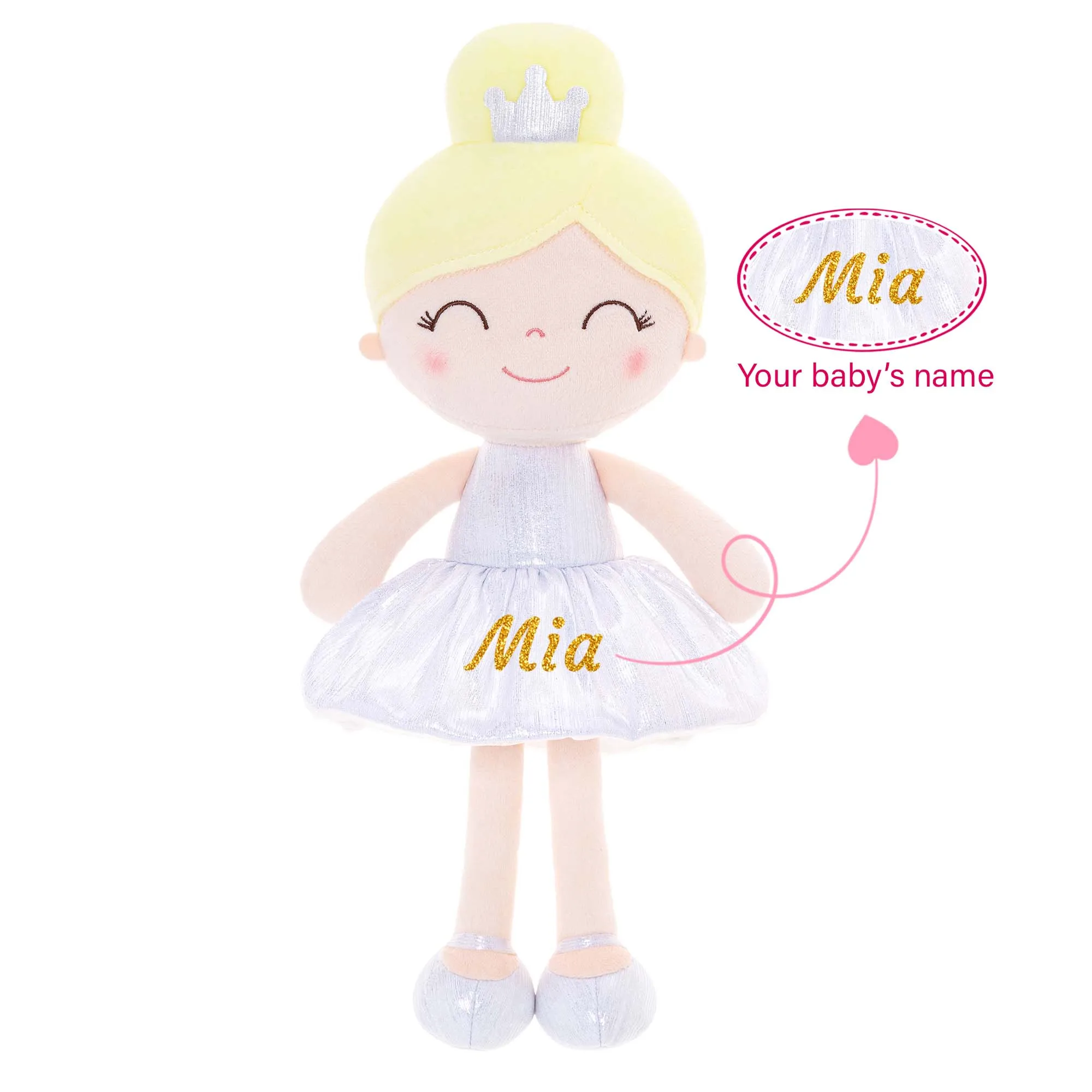 Gloveleya Personalized with Your Name, My First Baby Rag Doll for 1 Year-Old Girl Birthday Gift Ballet Doll for Toddler Kids