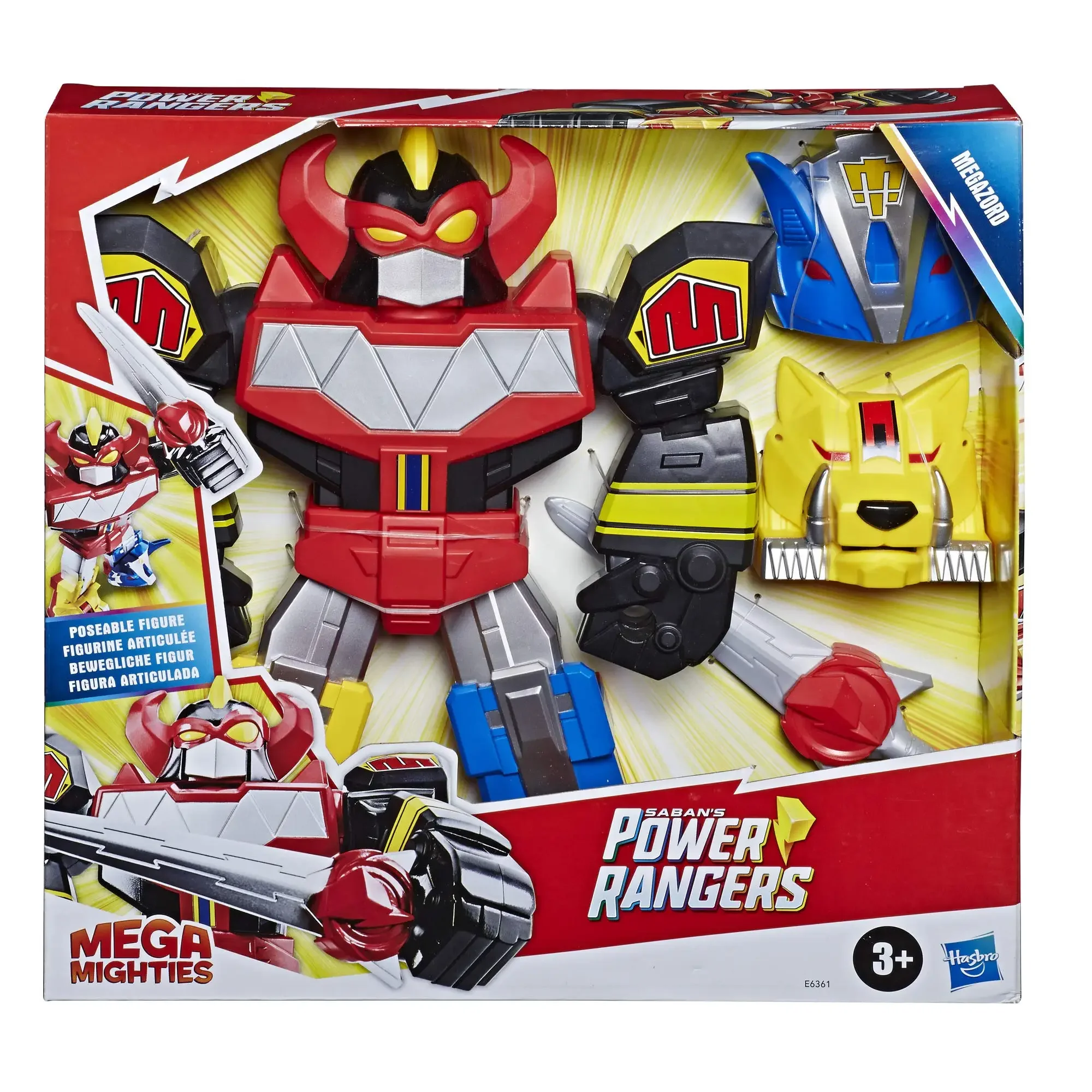 Hasbro Mega Mighties Sabans Power Rangers Poseable Megazord Action Figure Toy for Kids Model Collectible Figurines Birthday Gift