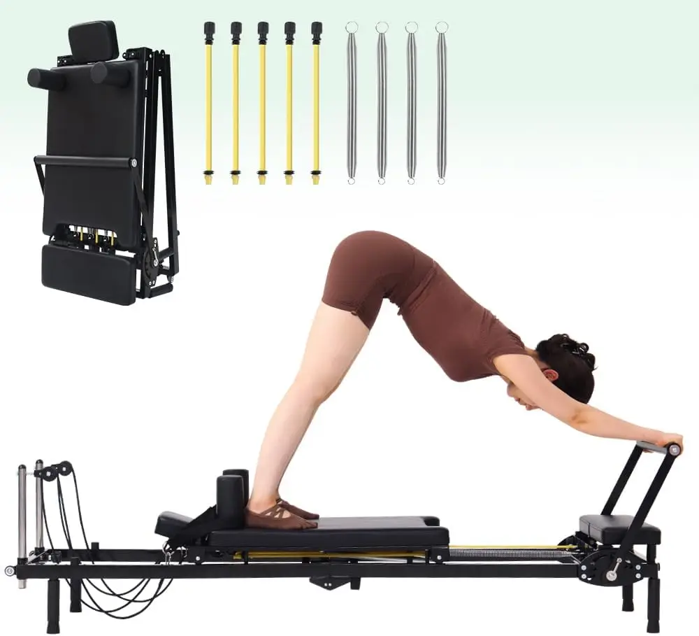 Foldable Pilates Reformer Machine, 2-in-1 Resistance via Springs & Cords, Home & Gym Pilates Equipment, Designed for Both Novices and Experts, Supports Up to 400 lbs