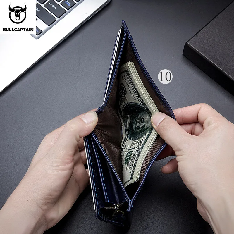 Bullcaptain 남성용 지갑 Rfid 빈티지 정품 가죽 지갑 남성용 신용 카드 소지자 지갑 돈 가방 지갑 남자 ﻿