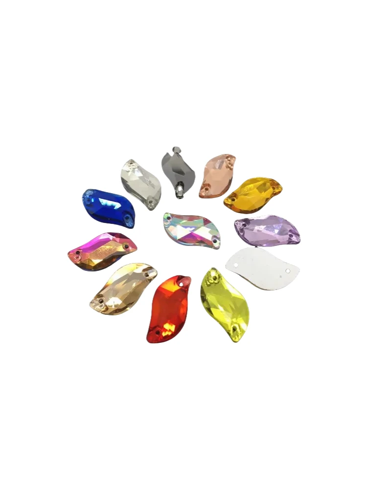 All Sizes Colors 10x20mm 15x30mm Leaf Shape Glass Crystal Sew On Rhinestones Flatback 2holes Beauty Fish Sewing Stone Jewelry