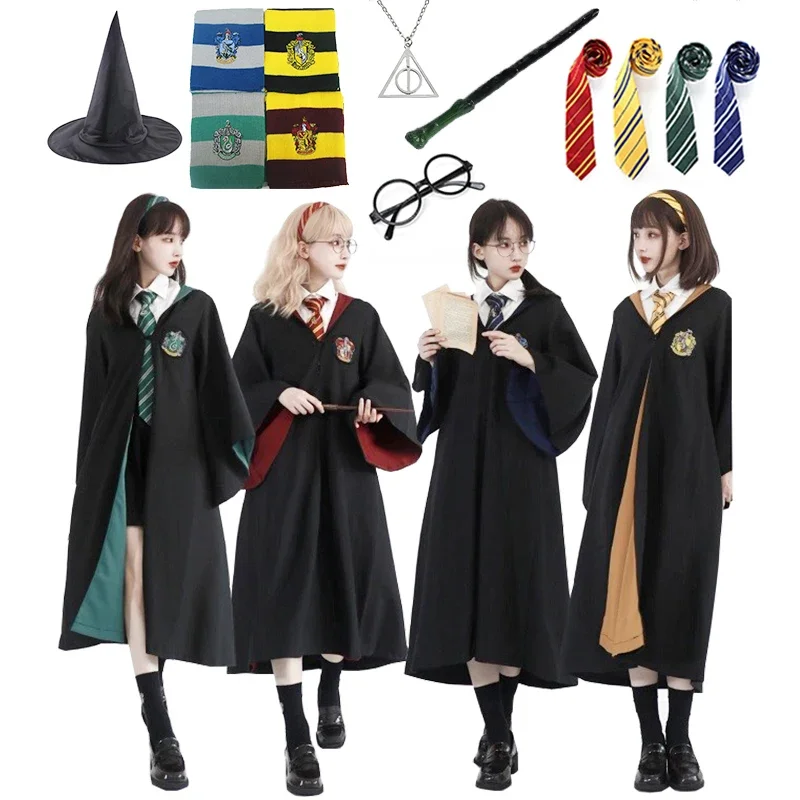 Magic School Granger Costume Cosplay Children Adult Wizard House Robe Cloak Uniform Sweater Wand Master Pastor Halloween