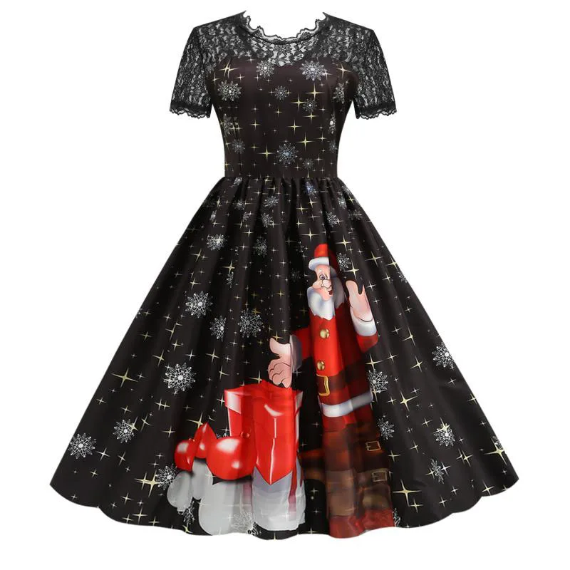 

Кружевной рождественский костюм, праздничное платье, женский винтажный халат с коротким рукавом, элегантная рождественская вечерняя одежда больших размеров