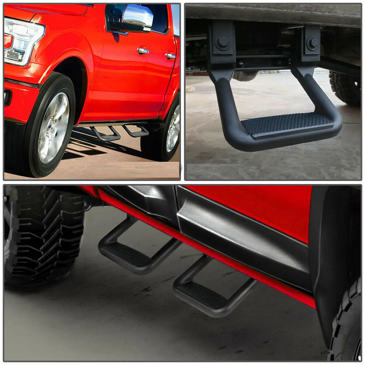 MOVOTOR 2PCS Powder-Coated Stirrup Boards Aluminum Side Steps Kit For GMC Ford Pickup Trucks SUVs