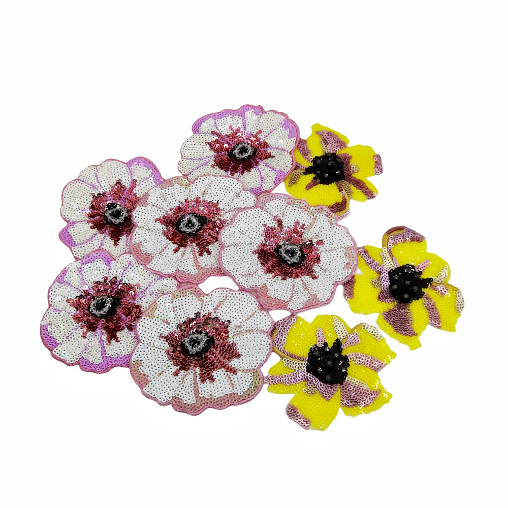 5pc Sequin Flower Patch 3d Embroidered Flowers Beaded Patches for Clothing Applique DIY Stickers On Clothes Parches Flowerpatch