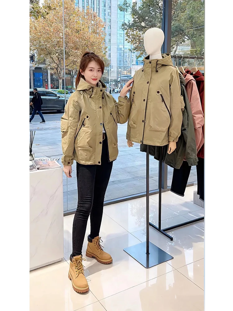 

Женская утепленная хлопковая ветровка для активного отдыха, с длинными рукавами, на молнии, с воротником-стойкой, однотонная, осенне-зимняя