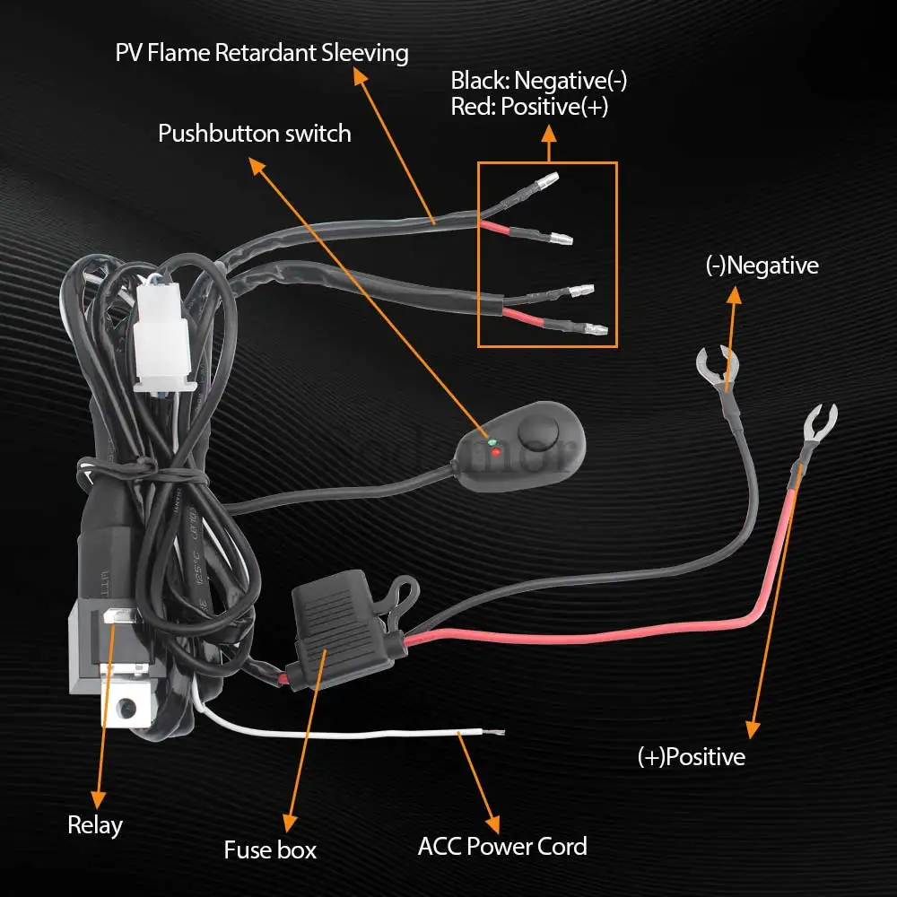 Motocyklowe światła pomocnicze LED 22mm wspornik lampa przeciwmgielna do Off-Road ATV UTV spycharki rolka drogowa z akcesoriami do przewodów bezpieczników