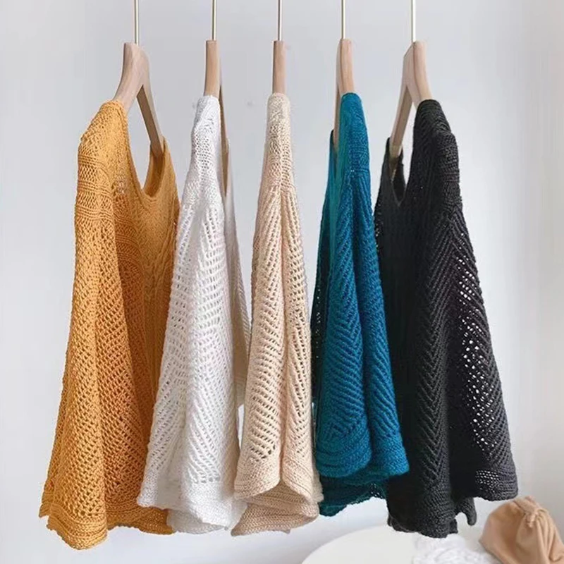 New Knitted Hollow Pullover Outer Shawl Solid Color Fashion Elegant Casual Shoulder Shawl Korean Version Summer Outerwear Shawl