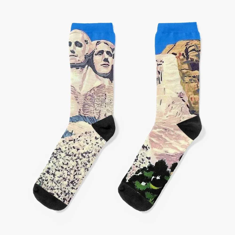 MOUNT RUSHMORE : Vintage Western Airlines Advertising Print Socks Stockings man Novelties kids Socks For Girls Men's