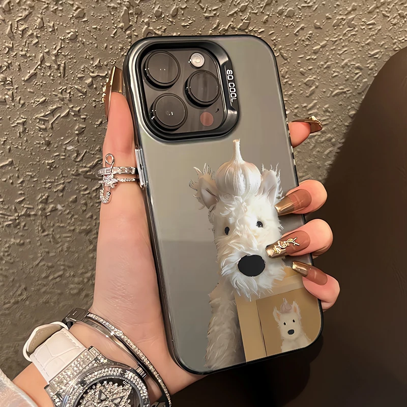 

Cute garlic puppy phone case for iPhone 16 15 14 13 12 11 Pro/ Max/Plus shock-proof back cover anti-fingerprint