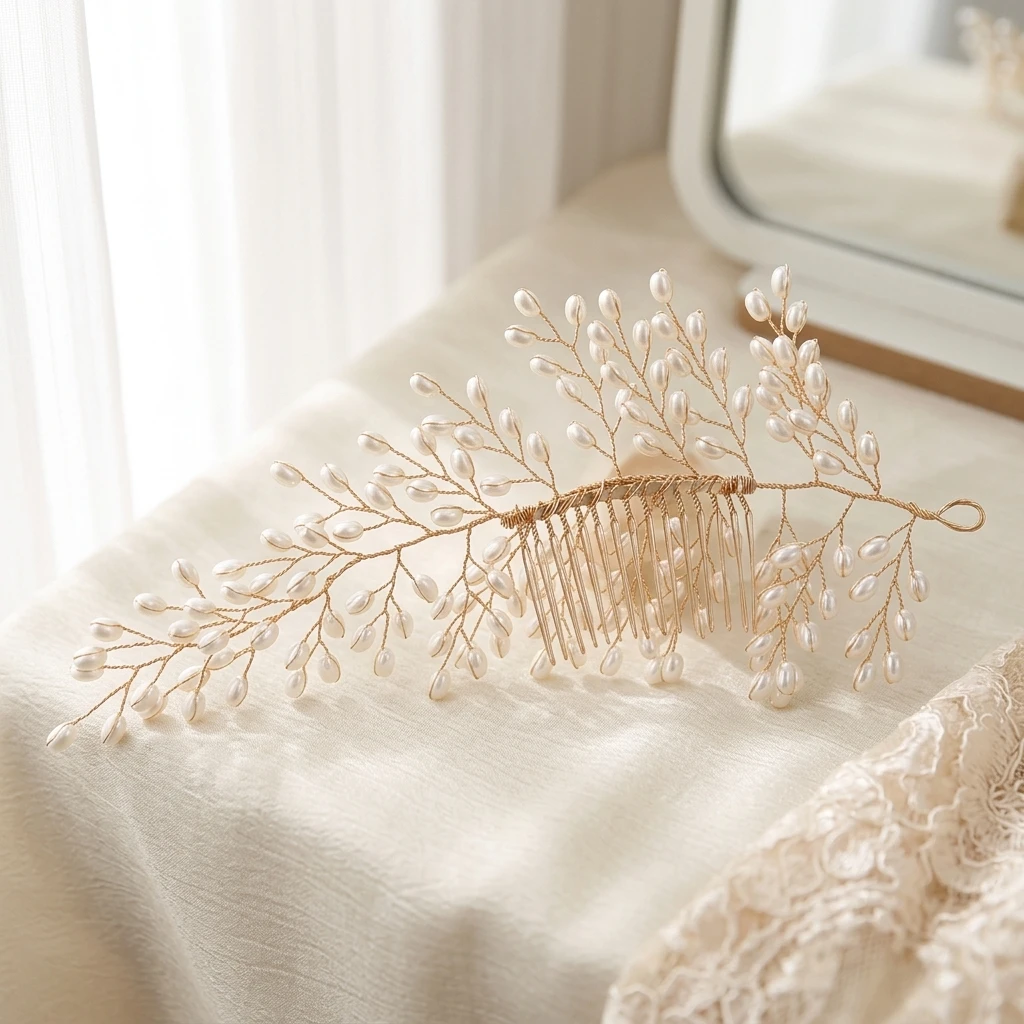 

Bridal Hair Accessories Pearl Flower Headpiece White Wedding Dress Decor