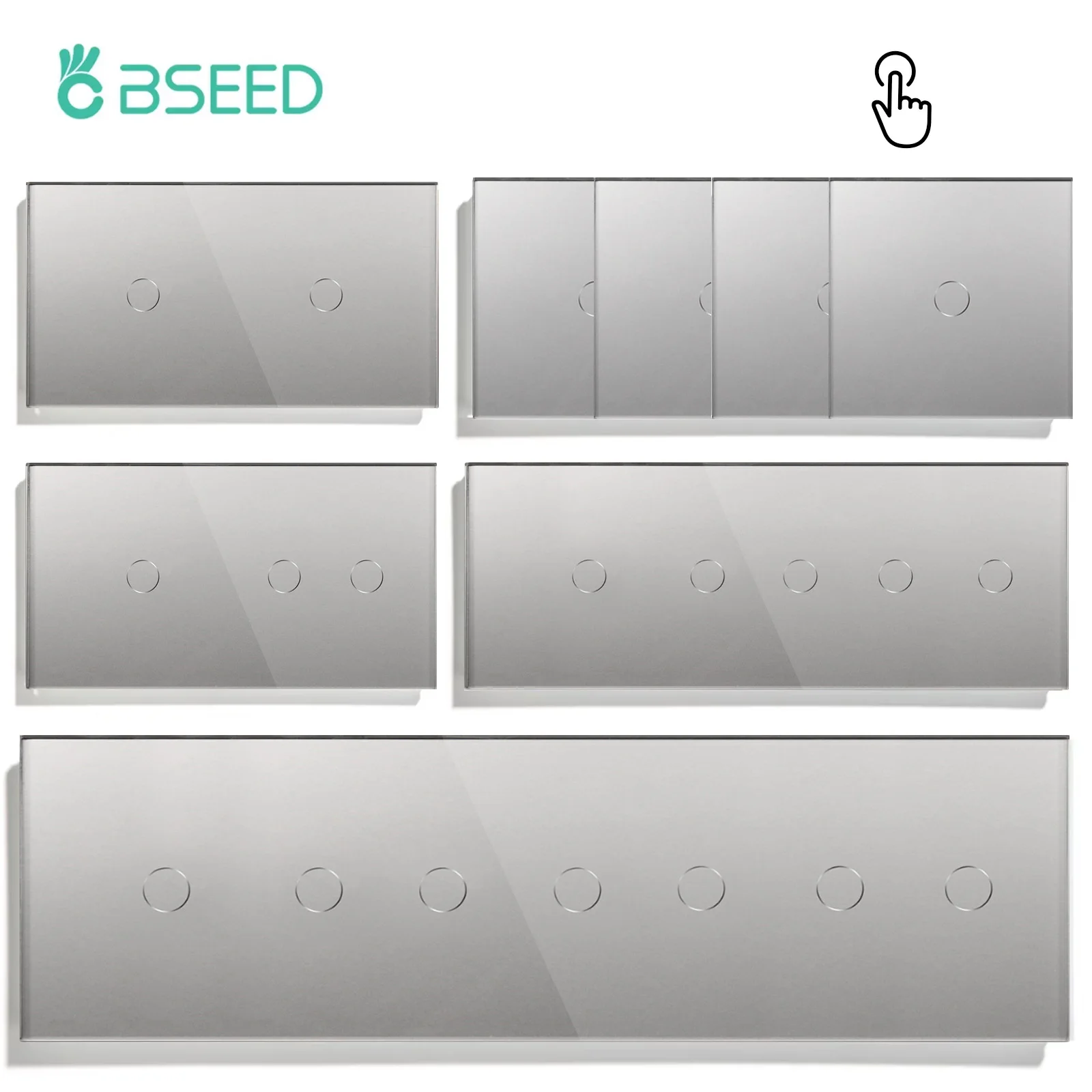 

Сенсорные выключатели BSEED 1/2/3-клавишные, 1-позиционные, настенные, с синей LED-подсветкой, стеклянный сенсорный экран, для дома, серые, стандарт ЕС