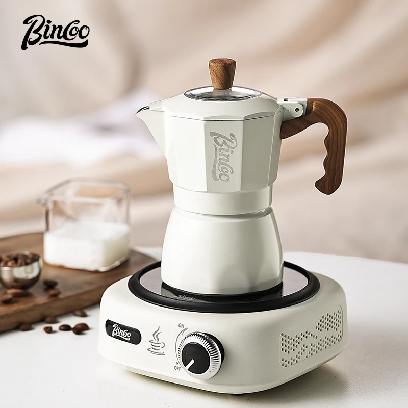 BINCOO double-valve mocha pot electric pottery pot brewed coffee pot home small Italian extraction hand-grinder set