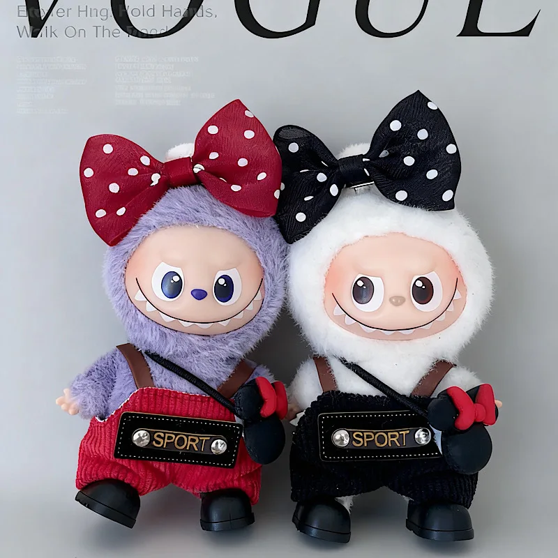 ل Labubu 4.0 ملابس الاطفال الأسود والأحمر بارد 10 سنتيمتر الجيل الرابع Labubu وزرة المخفية كلمة المرور الملابس فقط لا دمية هدية