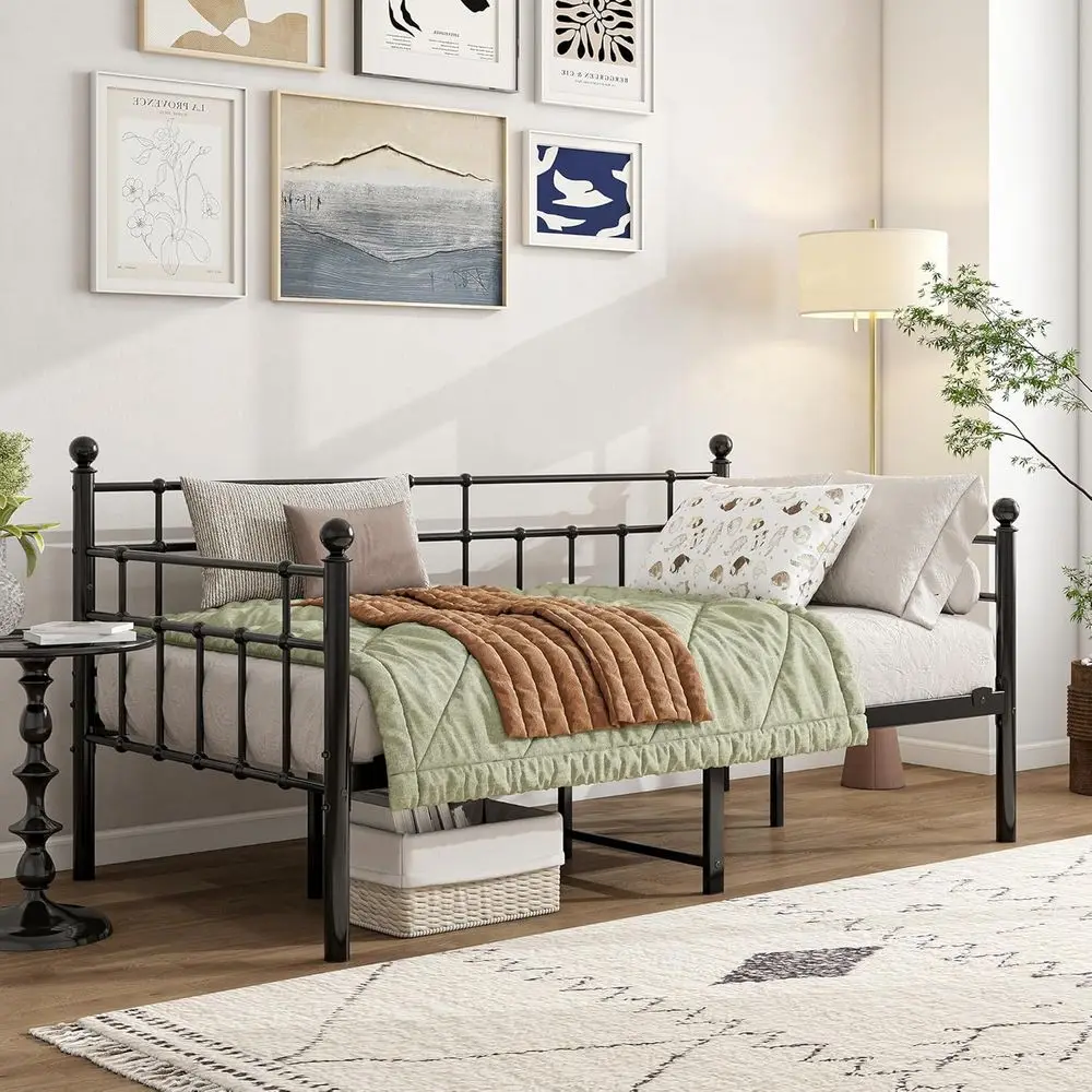 BOENG Metal Daybed e Twin Size Platorm Soa Bed Day Bed with Strong Steel Slats Mattroundation Bedroom urniture,Noise ree,Black