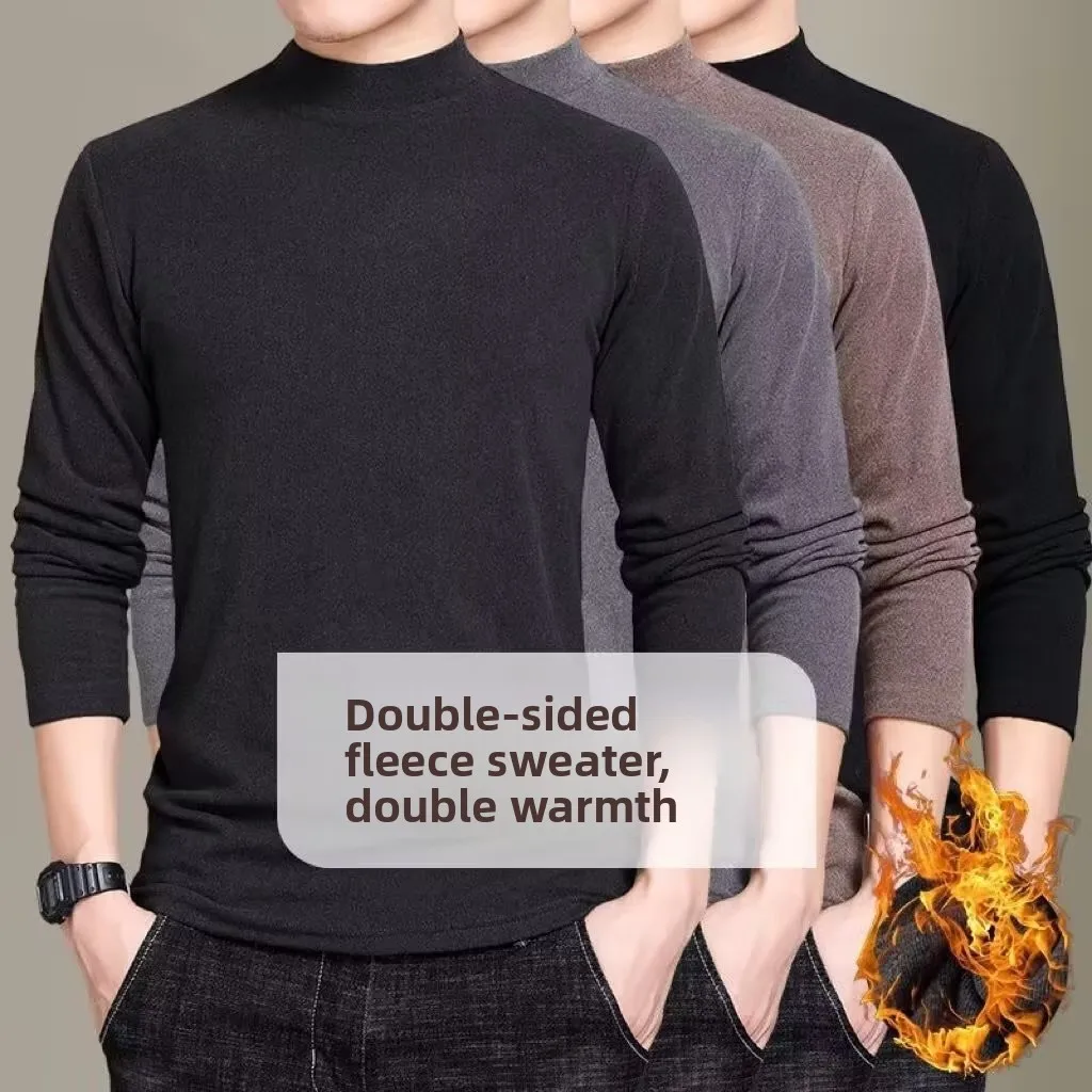 

Men's Double-Sided Fce Long Sve T-irt High Collar Warm Base Layer irt Inner Wear Casual Knitted Sweater Polyester F...