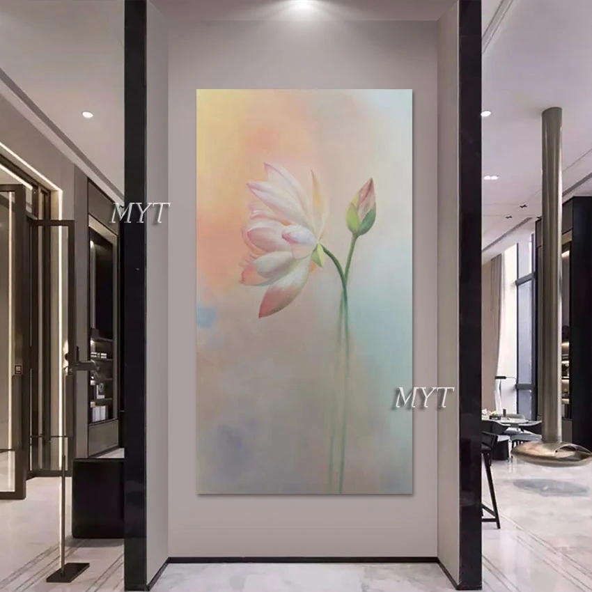 Floral Wall Unframed Landscape Abstract Canvas Art Modern Picture Handmade Artwork Acrylic Decoration Water Lily Painting