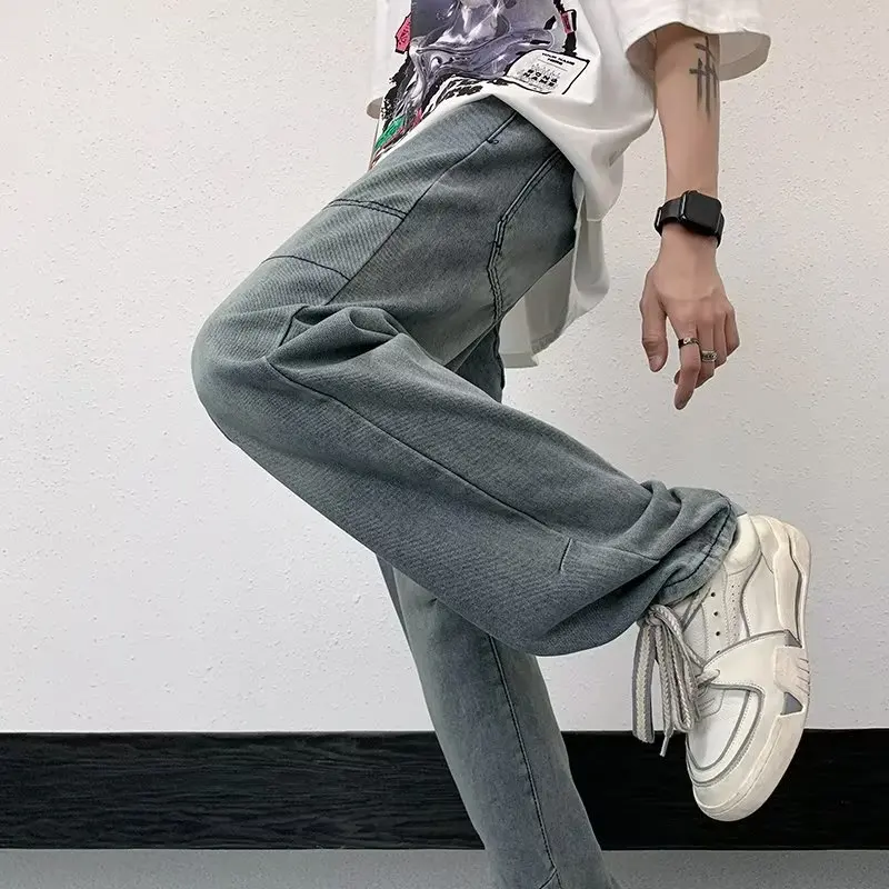 

Мужские джинсы, универсальные винтажные потертые длинные уличные простые джинсовые брюки в американском стиле, популярные осенние мешковатые повседневные новые