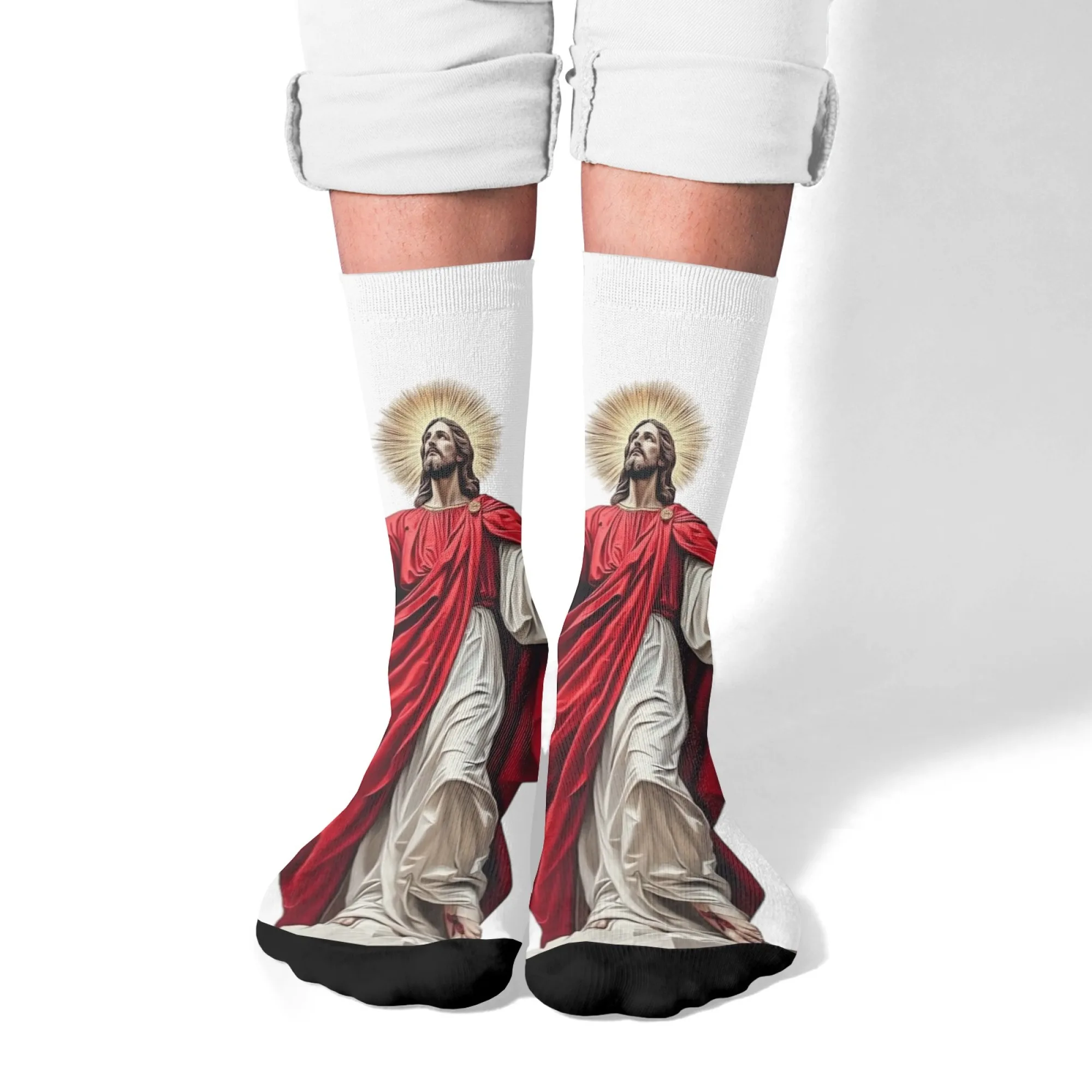 

Jesus Men's Socks Novelty Funny Sports Socks Elastic Breathable Comfortable Non-slip Casual Compression Socks Holiday Party Gift