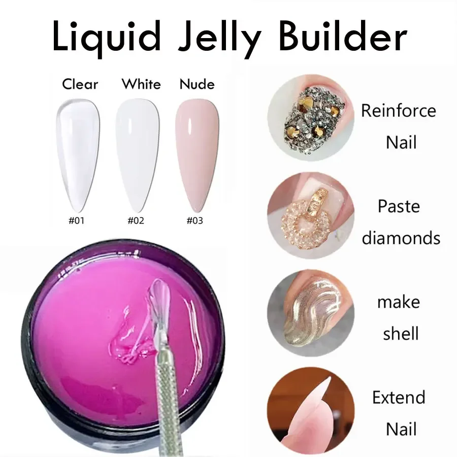 

120g Liquid Jelly Builder for Nail Gel Nude Clear White Pink Nail Extension Gel Self Leveling Poly Nail Gel