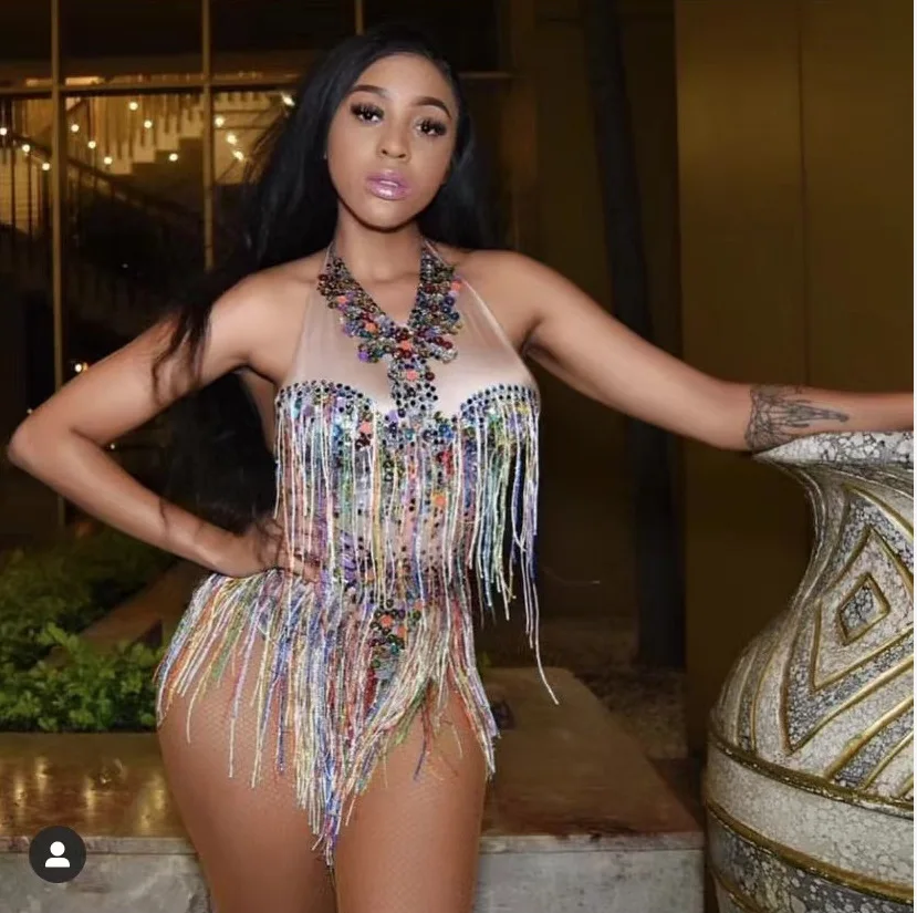นักร้องหญิงสีสัน Fringed Onesie ไนท์คลับเครื่องแต่งกาย Robe Femme Chic Et Élégante Party High-End Performance Dress