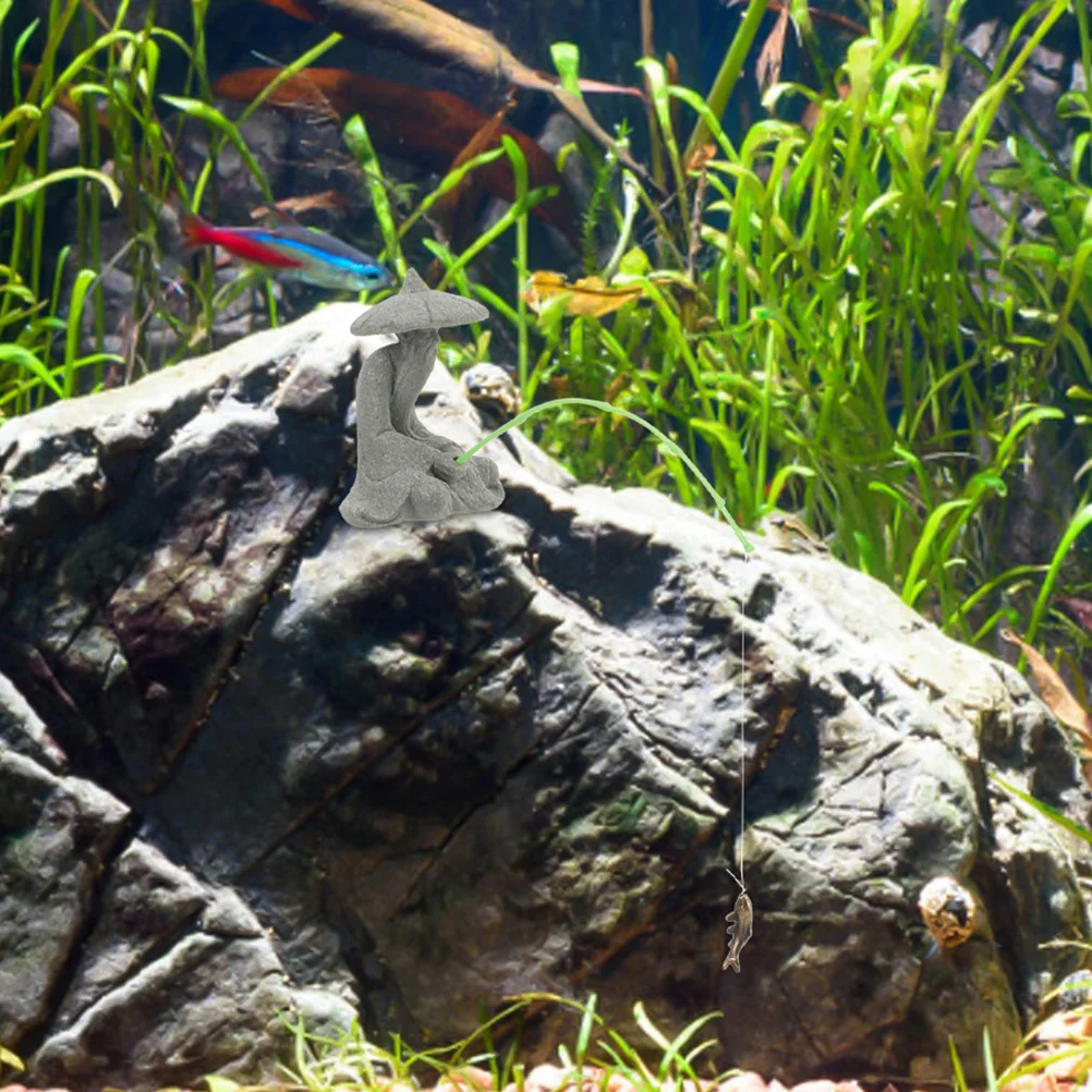 

Mini Resin Fisherman Statue Elder Sitting Sculpture Aquarium Bonsai Decoration Asian Zen Garden Ornament Mini Fisherman Figurine