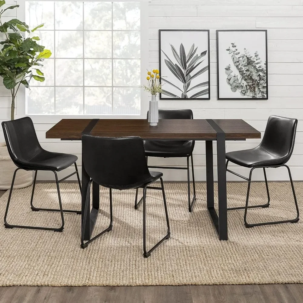 

Faux Leather Dining Chairs Set of 4, 18 Inch Modern Kitchen & Dining Room Upholstered Chairs with Backrest and Metal Legs
