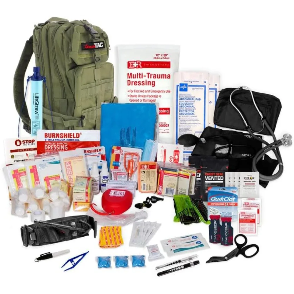 

MediTac Rucksack Assault Trauma Tactical Kit Feat. SOF Tourniquet, Chest Seals, Clotting Gauze – Olive Drab – FSA/HSA Eligible
