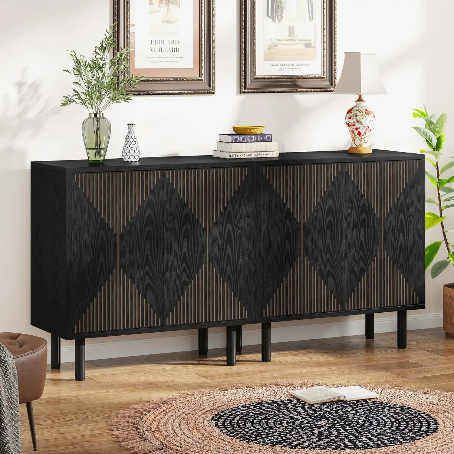 

Modern Black Storage Cabinet Set, Freestanding Floor Cabinet, Classic 59 inches Sideboard, Wood Buffet Cabinet