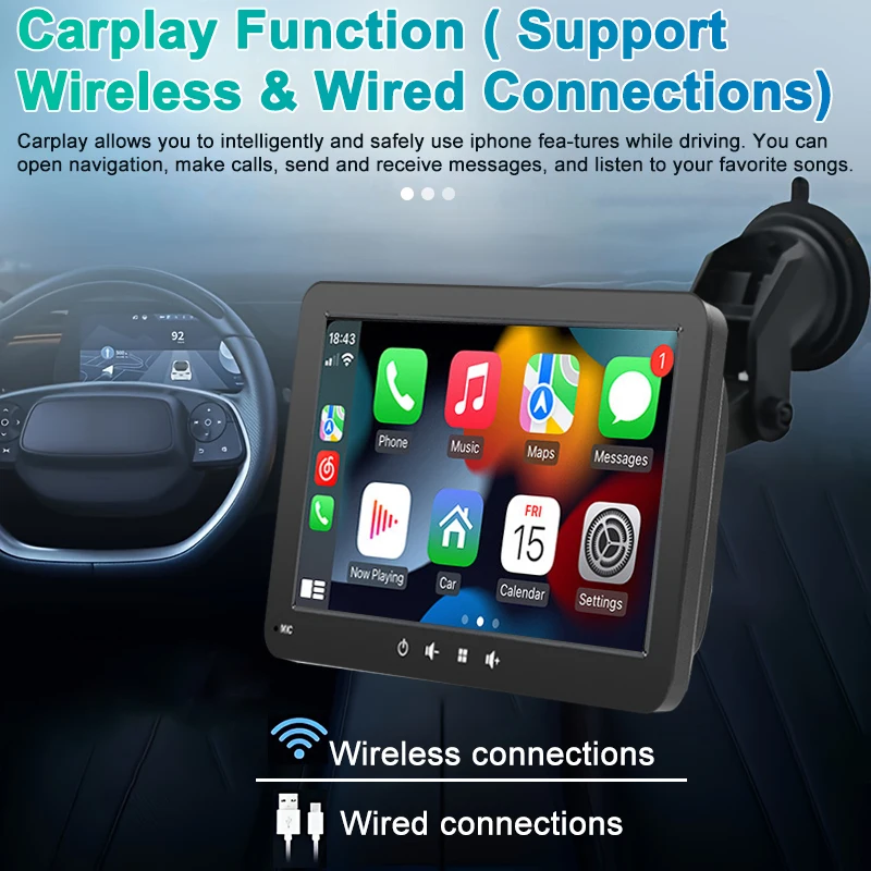 

Ahoudy Wireless CarPlay Android Auto Car Radio Multimedia Player 7inch Portable HD Touch Screen With USB For Rear View Camera