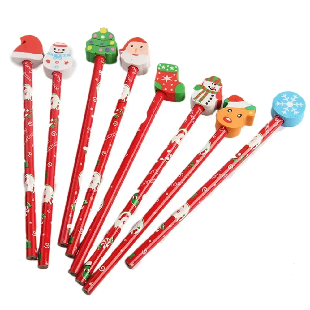 12 Pcs HB Pencils Back to School Supplies Christmas Classroom Rewards Cartoon Eraser Wood Smooth Party Gift for Kids Student Fun