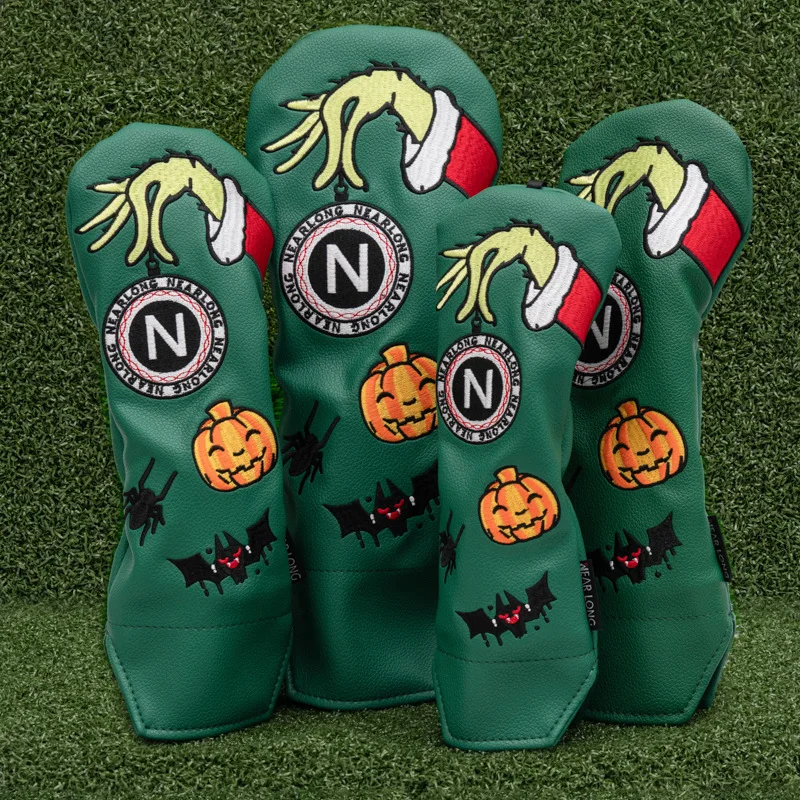 Funny Pumpkin Head Golf Club Headcovers for Driver Fairway Wood Hybrid Covers #1 #35 UT Waterproof PU Leather Golf Accessories