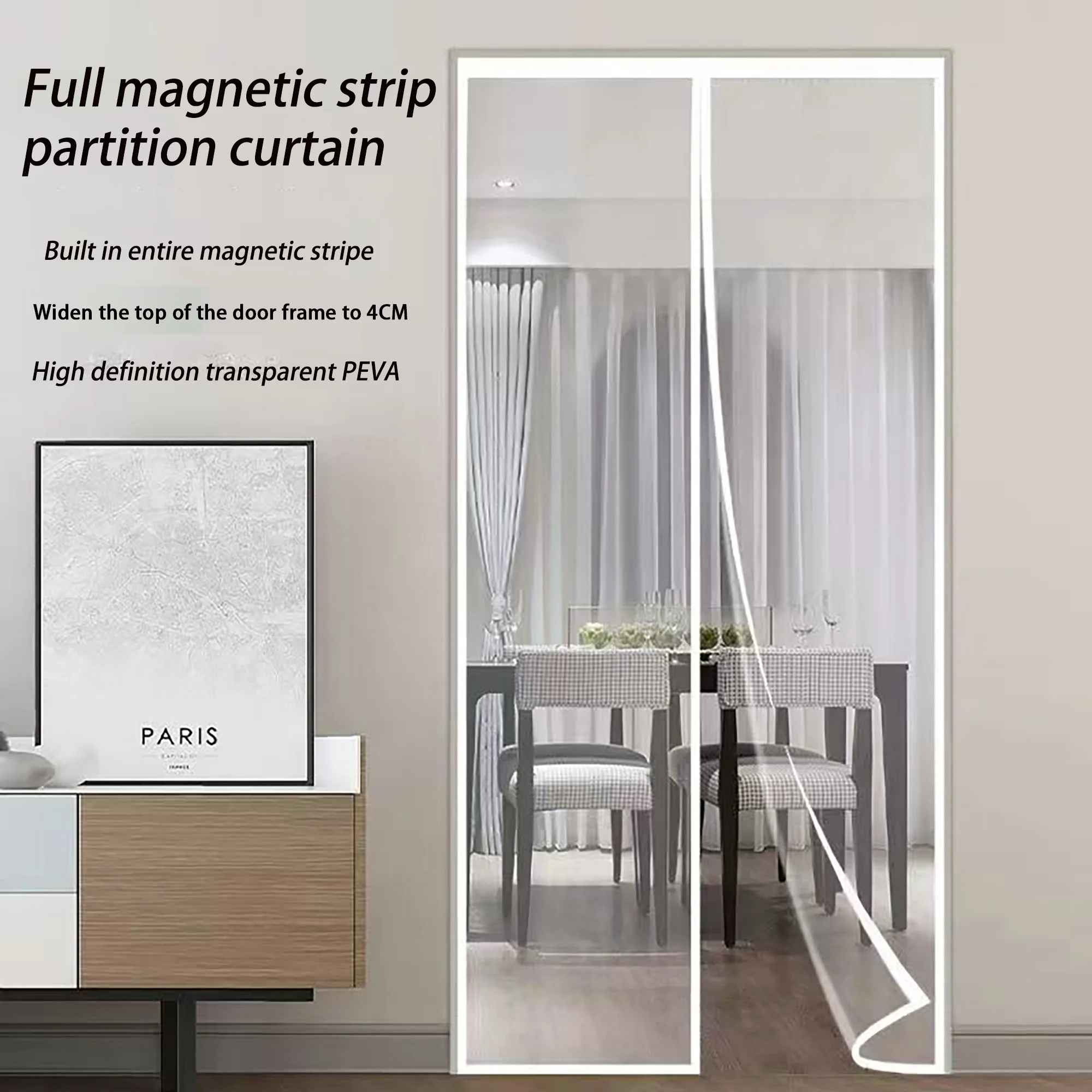 Winter Magnetic Transparent Air Conditioning Door Curtain, Kitchen Barrier Curtain, Windproof, Cold Proof and Warm