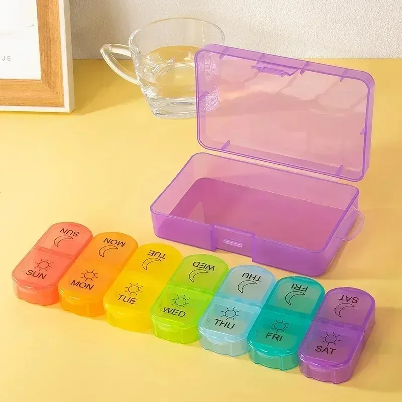 Pill Box 7 days Organizer 21 grids 3 Times One Day Portable Travel with Large Compartments for Vitamins Medicine Fish Oils