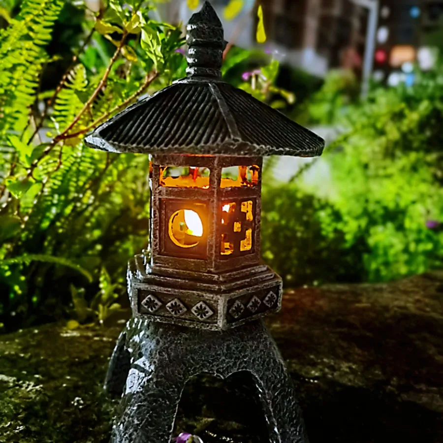 Imagem -02 - Outdoor Led Solar Light Pagoda Retro Lantern Statue Jardim Resina Paisagem Lâmpada Decorativa Ornamento para Varanda cz 2024