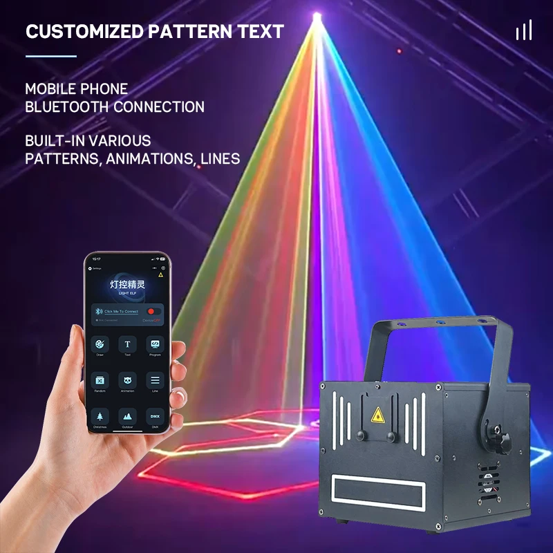 Lumière laser 6w Bluetooth app connecté RGB projecteur d'animation 3D ILDA DMX adapté pour DJ bar discothèque lumière de scène de mariage