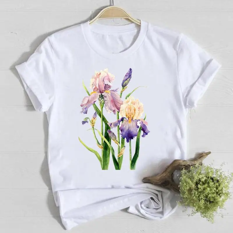 Flower Spring O-neck Tee Top Shirt Lady Clothes Fashion Tshirt Summer Female T Women Short Sleeve Casual Graphic T-shirts - Image 2
