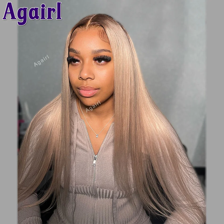 

Brown Roots Ash Blonde 13X4 13X6 Lace Frontal Human Hair Wigs For Women Transparent 6X4 Lace Closure Wig Straight Lace Front Wig