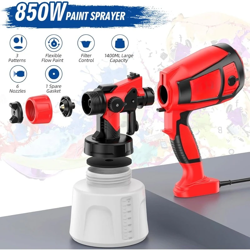 home.Paint Sprayer, 850W HVLP Electric Spray Paint Gun Cabinets, Furniture,Fence, Walls Etc.